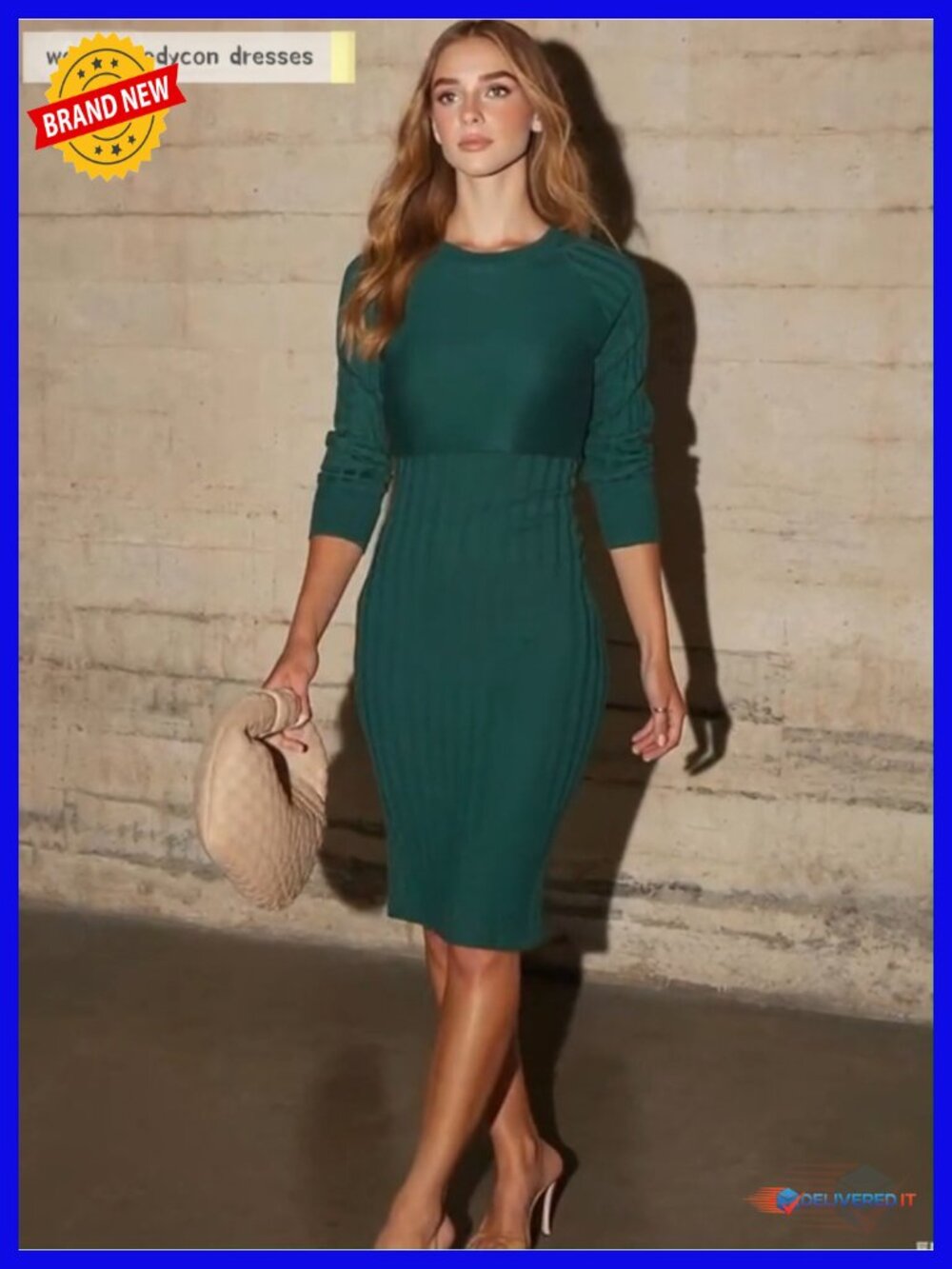 Long Sleeve Sweater Dress Set 2 Piece Crop Top Bodycon Midi Dress - Picture 6 of 6